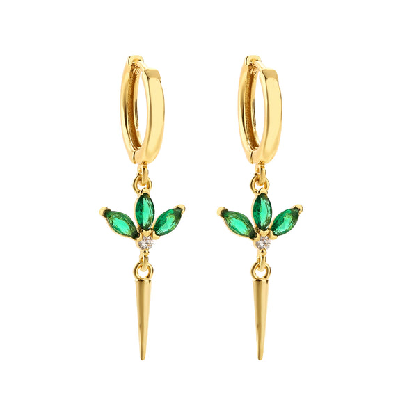 Jewelry Copper Plated 18K Gold Micropaved Colored Diamond Marquise Long Conical Tassel Earrings With Geometric Pattern And Zircon Treatment