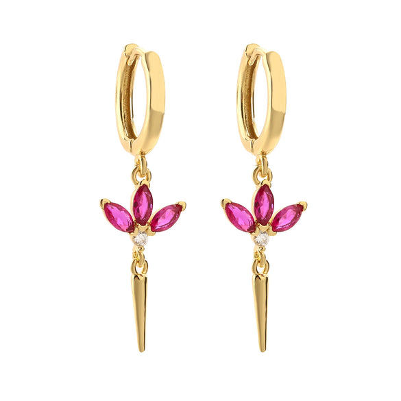 Jewelry Copper Plated 18K Gold Micropaved Colored Diamond Marquise Long Conical Tassel Earrings With Geometric Pattern And Zircon Treatment