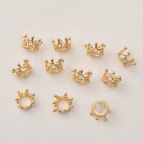 Jewelry Copper Plated 14K Gold Zircon Hollow Crown Bead Pendant Electroplated Diy Bracelet Necklace Ear Accessories Material