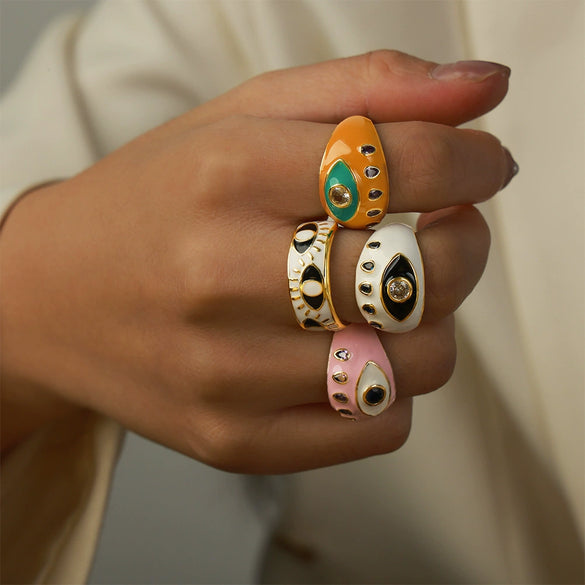 Jewelry Copper Retro Geometric Dripping Oil Open Ring