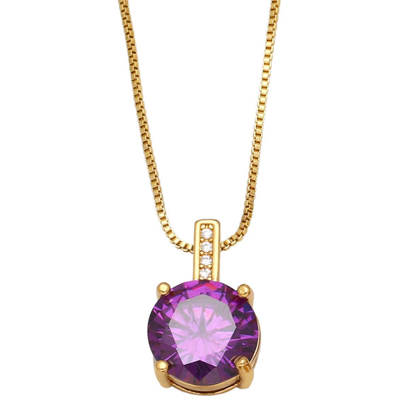 Jewelry Copper Round Zircon Geometric Minimalist Pendant Necklace With Box Chain