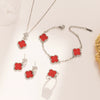 Jewelry Copper Titanium Steel Four Leaf Clover Style Electroplating Women's Fourpiece Set Necklace Bracelet Earrings Ring
