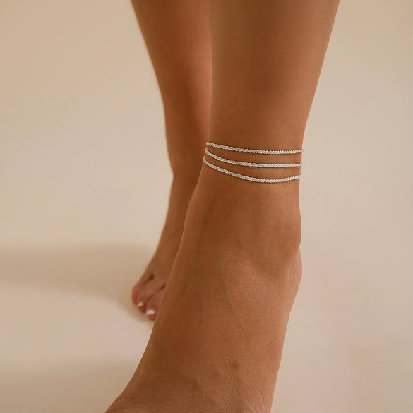 Jewelry Copper Wave Pattern Multilayer Ankle Chain For Women