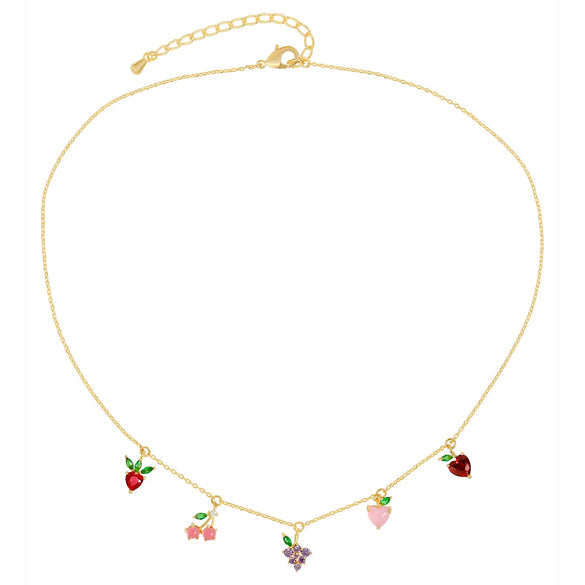 Jewelry Copper Zircon Fruit Pattern Cross Chain Necklace For Women Set With Precious Stones