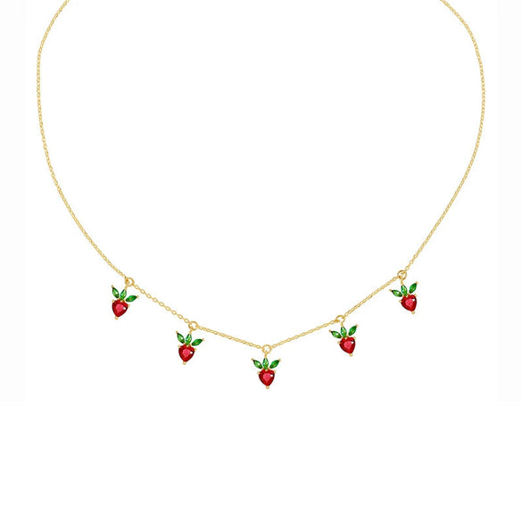 Jewelry Copper Zircon Fruit Pattern Cross Chain Necklace For Women Set With Precious Stones