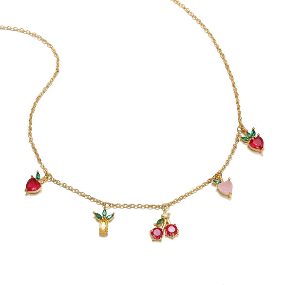 Jewelry Copper Zircon Fruit Pattern Cross Chain Necklace For Women Set With Precious Stones
