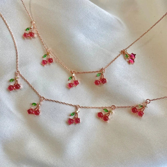 Jewelry Copper Zircon Fruit Pattern Cross Chain Necklace For Women Set With Precious Stones