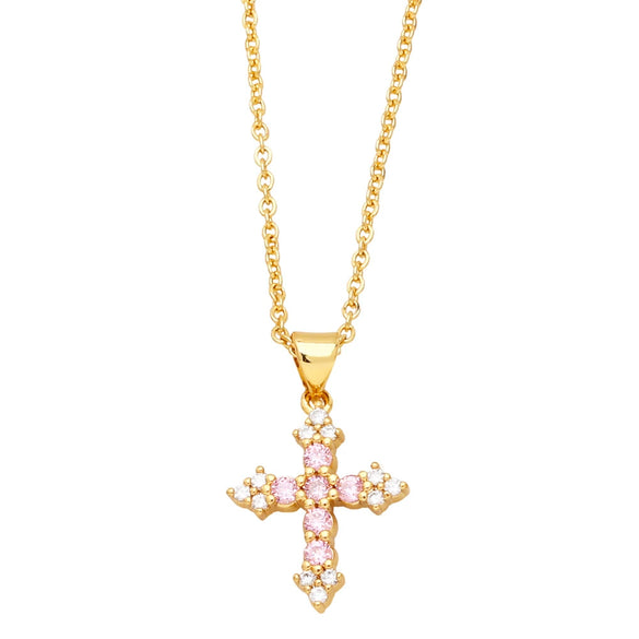Jewelry Copper Zircon Geometric Cross Pendant Necklace Women Ochain