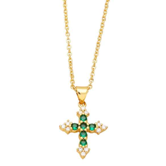 Jewelry Copper Zircon Geometric Cross Pendant Necklace Women Ochain