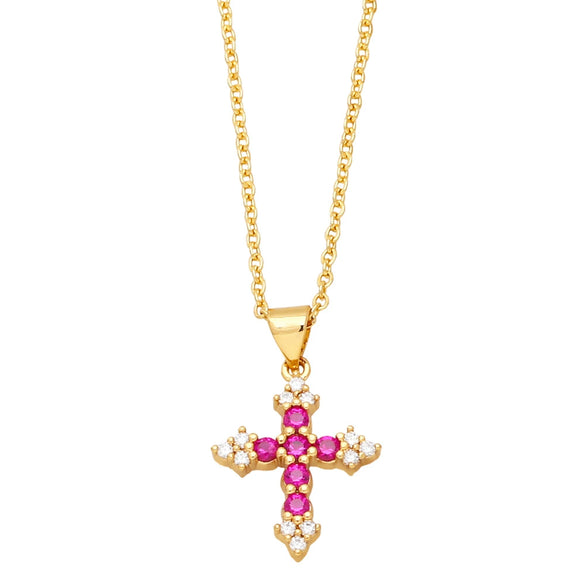 Jewelry Copper Zircon Geometric Cross Pendant Necklace Women Ochain