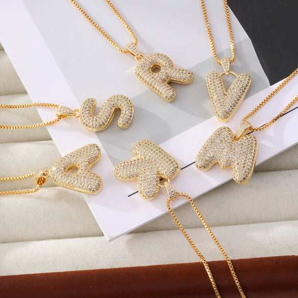 Jewelry Copper Zircon Goldplated Letter Clavicle Chain Pendant With Ochain And Electroplating Treatment