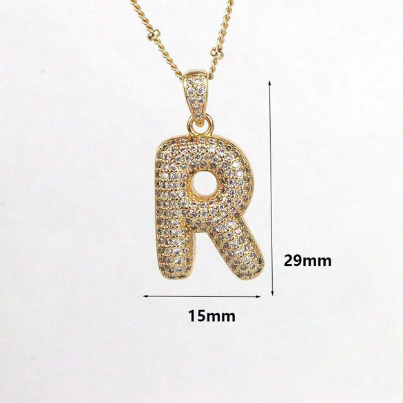 Jewelry Copper Zircon Goldplated Letter Clavicle Chain Pendant With Ochain And Electroplating Treatment