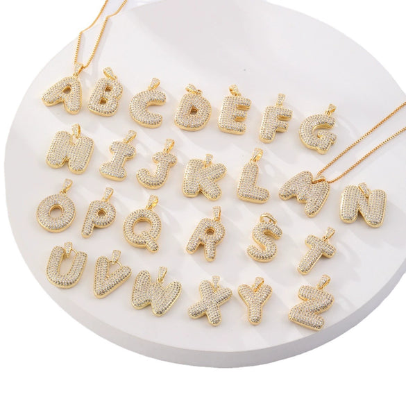 Jewelry Copper Zircon Goldplated Letter Clavicle Chain Pendant With Ochain And Electroplating Treatment