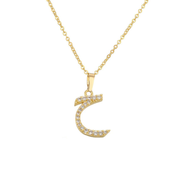 Jewelry Copper Zirconia Arabic Letter Pendant Necklace Personality Hip Hop O Chain