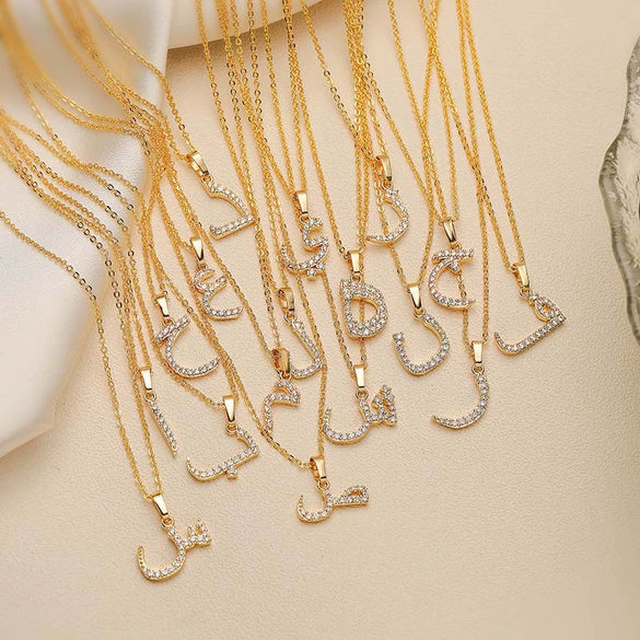 Jewelry Copper Zirconia Arabic Letter Pendant Necklace Personality Hip Hop O Chain