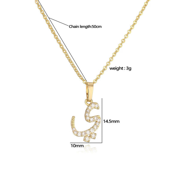 Jewelry Copper Zirconia Arabic Letter Pendant Necklace Personality Hip Hop O Chain