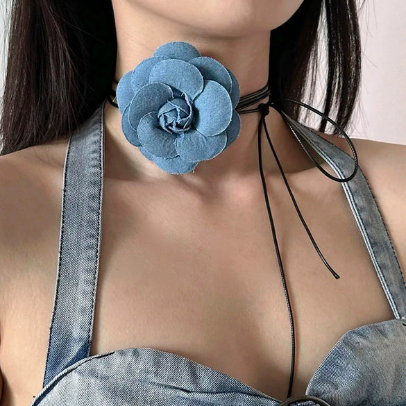 Jewelry Cowboy Denim Chocker With Geometric And Flower Pattern Handmade Multilayer Tassel Necklace