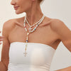 Jewelry Cross Imitation Pearl Alloy Acrylic Diamond Geometric Handmade Electroplated Necklace For Women