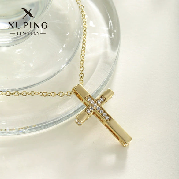 Jewelry Cross Pendant Necklace Alloy Gold Plated Electroplated Style