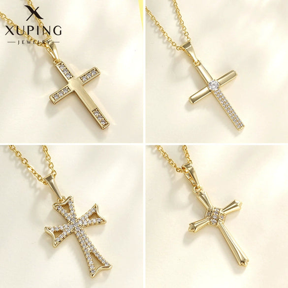 Jewelry Cross Pendant Necklace Alloy Gold Plated Electroplated Style