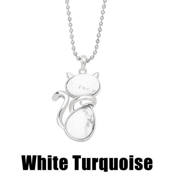 Jewelry Crystal Agate Cat Pendant Necklace Copper Ball Chain Retro Fashion Electroplated Women's