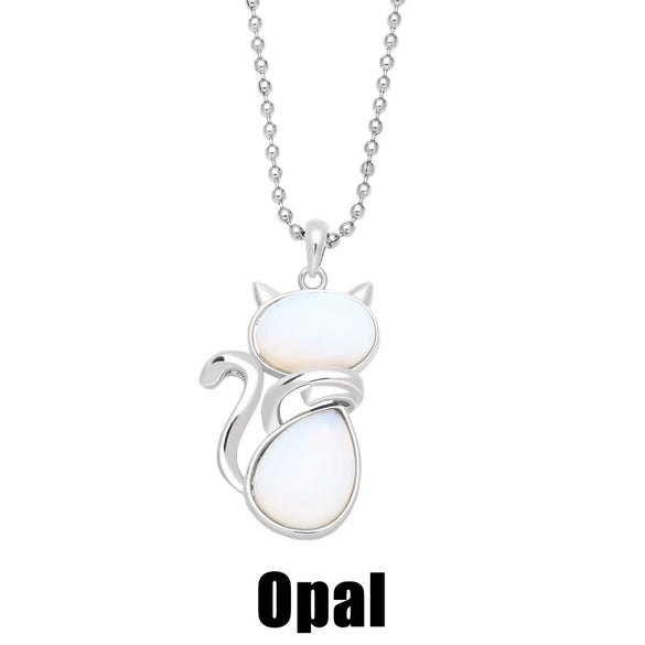 Jewelry Crystal Agate Cat Pendant Necklace Copper Ball Chain Retro Fashion Electroplated Women's