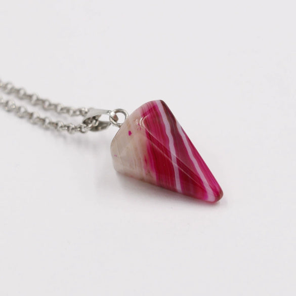 Jewelry Crystal Agate Pendant Necklace Geometric Hexagonal Column Conical Design