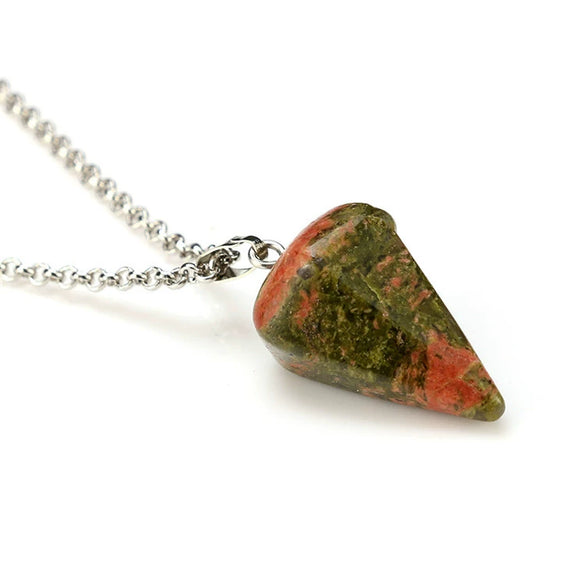 Jewelry Crystal Agate Pendant Necklace Geometric Hexagonal Column Conical Design