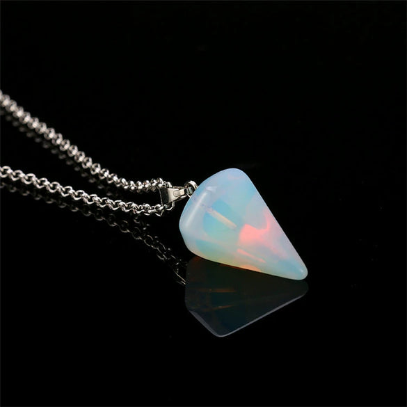 Jewelry Crystal Agate Pendant Necklace Geometric Hexagonal Column Conical Design