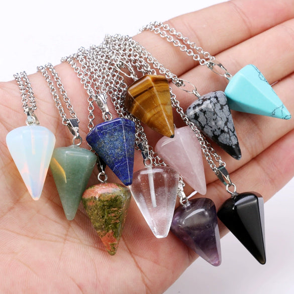 Jewelry Crystal Agate Pendant Necklace Geometric Hexagonal Column Conical Design