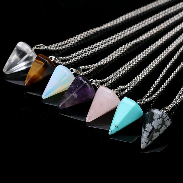 Jewelry Crystal Agate Pendant Necklace Geometric Hexagonal Column Conical Design
