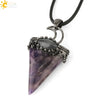 Jewelry Crystal Natural Stone Minimalist Geometric Tapered Pointed Bronze Plated Pendant Necklace With Leather Rope