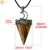 Jewelry Crystal Natural Stone Minimalist Geometric Tapered Pointed Bronze Plated Pendant Necklace With Leather Rope