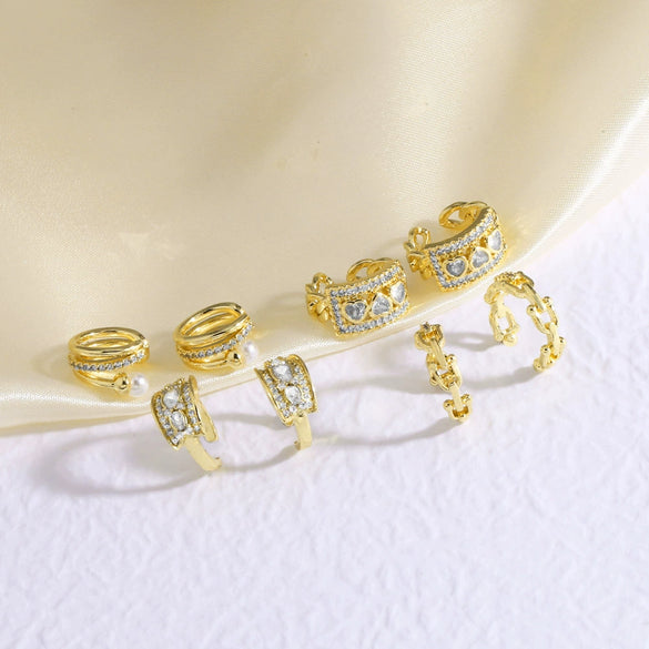 Jewelry Cshaped Zircon Goldplated Pierced Ear Bone Clip Earrings Copper Geometric Light Luxury Electroplated