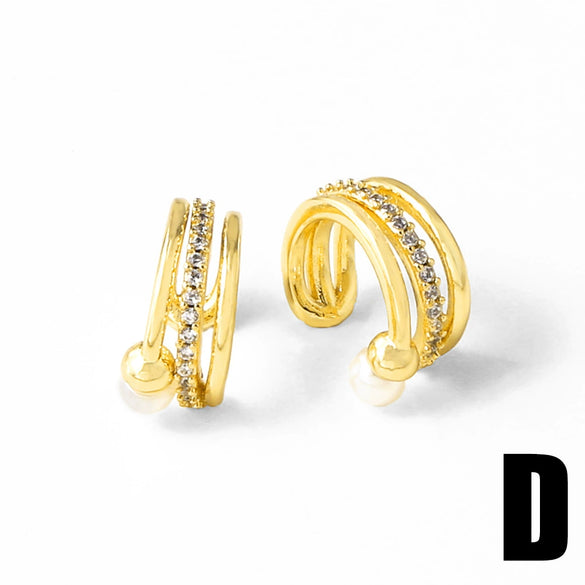 Jewelry Cshaped Zircon Goldplated Pierced Ear Bone Clip Earrings Copper Geometric Light Luxury Electroplated