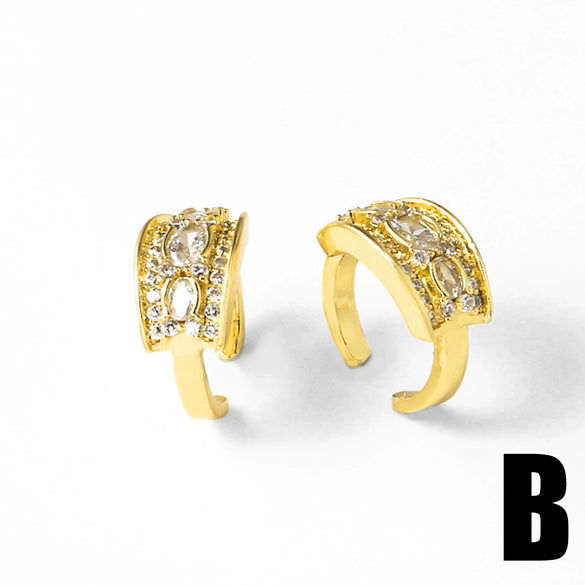 Jewelry Cshaped Zircon Goldplated Pierced Ear Bone Clip Earrings Copper Geometric Light Luxury Electroplated