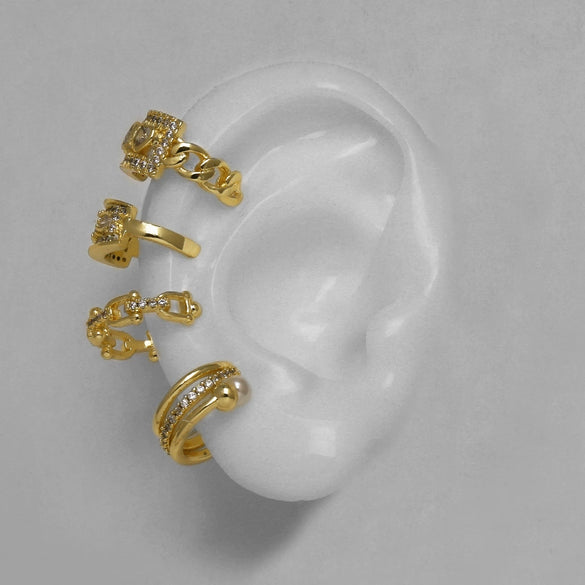 Jewelry Cshaped Zircon Goldplated Pierced Ear Bone Clip Earrings Copper Geometric Light Luxury Electroplated