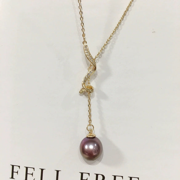 Jewelry Demon Purple Edison Freshwater Pearl Pendant Copper 18K Gold Y Chain Adjustable Necklace