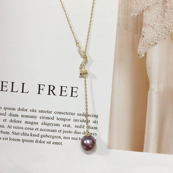 Jewelry Demon Purple Edison Freshwater Pearl Pendant Copper 18K Gold Y Chain Adjustable Necklace