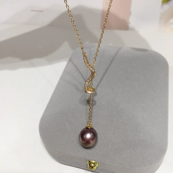 Jewelry Demon Purple Edison Freshwater Pearl Pendant Copper 18K Gold Y Chain Adjustable Necklace