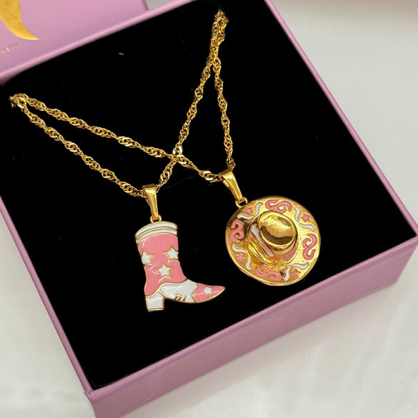 Jewelry Denim Boots Cowboy Hat Pendant Necklace Retro Style Copper Titanium Steel Geometric Pattern Furnace Vacuum Plating Electroplating