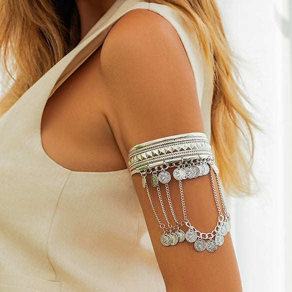 Jewelry Denim Style Metal Coin Tassel Arm Chain Dunhuang Leaf Retro Bracelet Ironaluminum Chain Alloy Electroplated