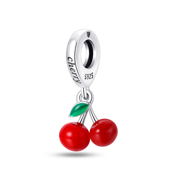 Jewelry Diy Bracelet 925 Sterling Silver Cherry Beaded Charm Epoxy Design