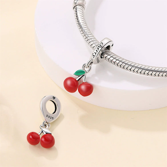 Jewelry Diy Bracelet 925 Sterling Silver Cherry Beaded Charm Epoxy Design