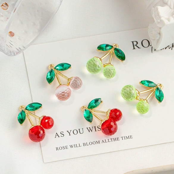 Jewelry Diy Pendant Mobile Phone Rope Pendant Accessories Cherry Shape Plastic Resin Electroplated