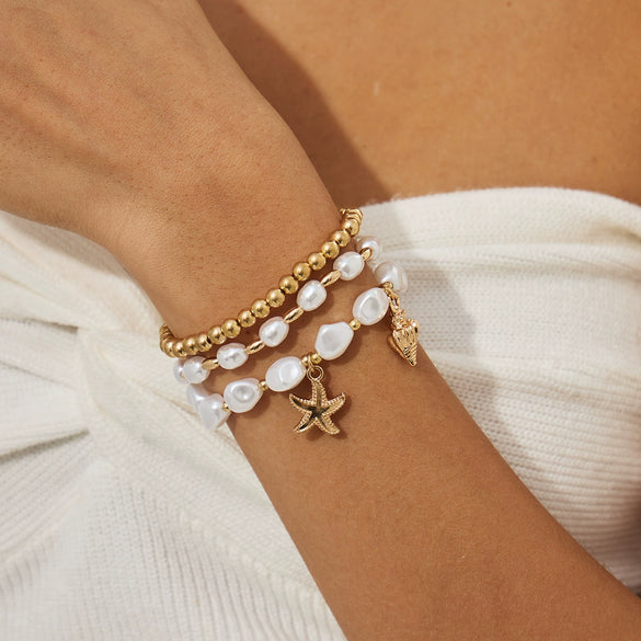 Jewelry Dopamine Colorful Cross Shell Pendant Elastic Bracelet Ccb Material Geometric Animal Zodiac Electroplating Style For Women