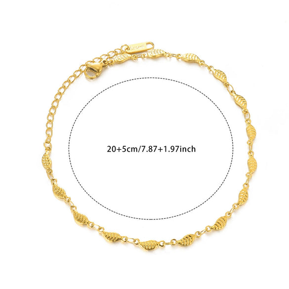 Jewelry Double Layer Anklet Stainless Steel Leaves Pattern Women's