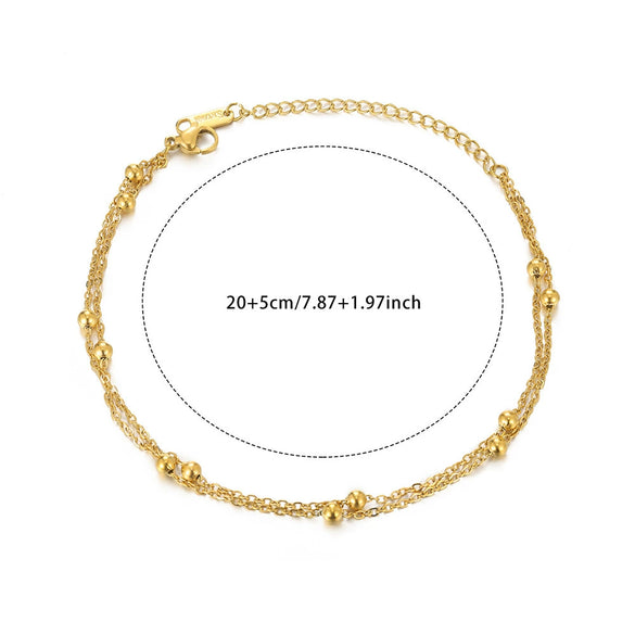 Jewelry Double Layer Anklet Stainless Steel Leaves Pattern Women's
