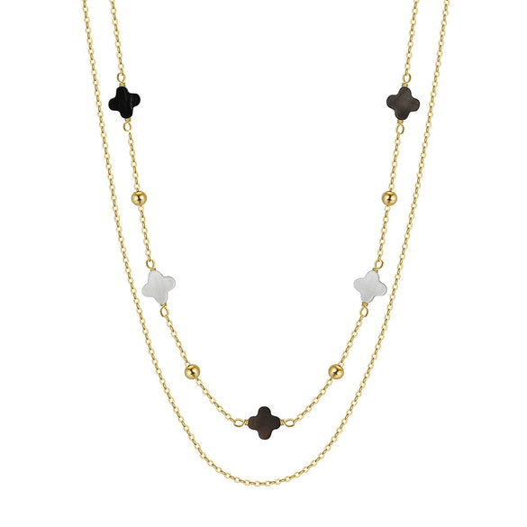 Jewelry Double Layer Star Four Leaf Clover Shell O Word Chain Necklace Silver Electroplated For Women