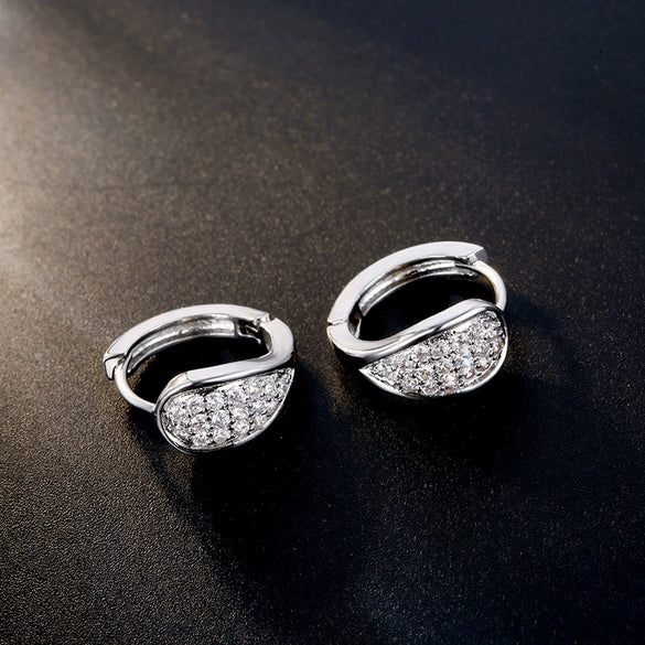 Jewelry Ear Buckle Double Row Flash Diamond Earrings Women's Natural Geometric Style Electroplated